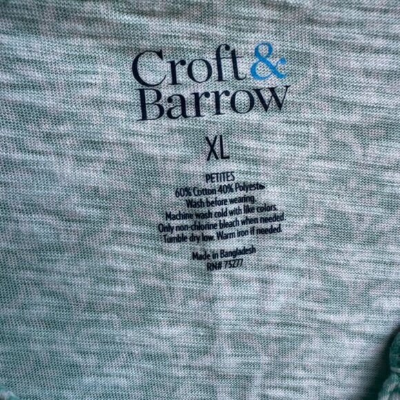 Croft & Barrow Buttoned Henley V-Neck Elbow Sleeve Tee - Petite XL - Teal - Picture 2 of 5